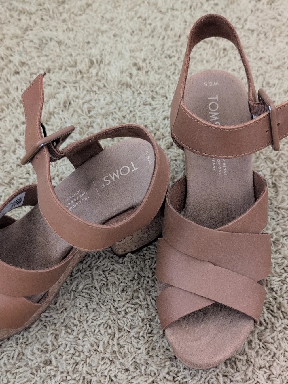 TOMS Ava Brown Leather Cork Block Heel Sandal 6.5